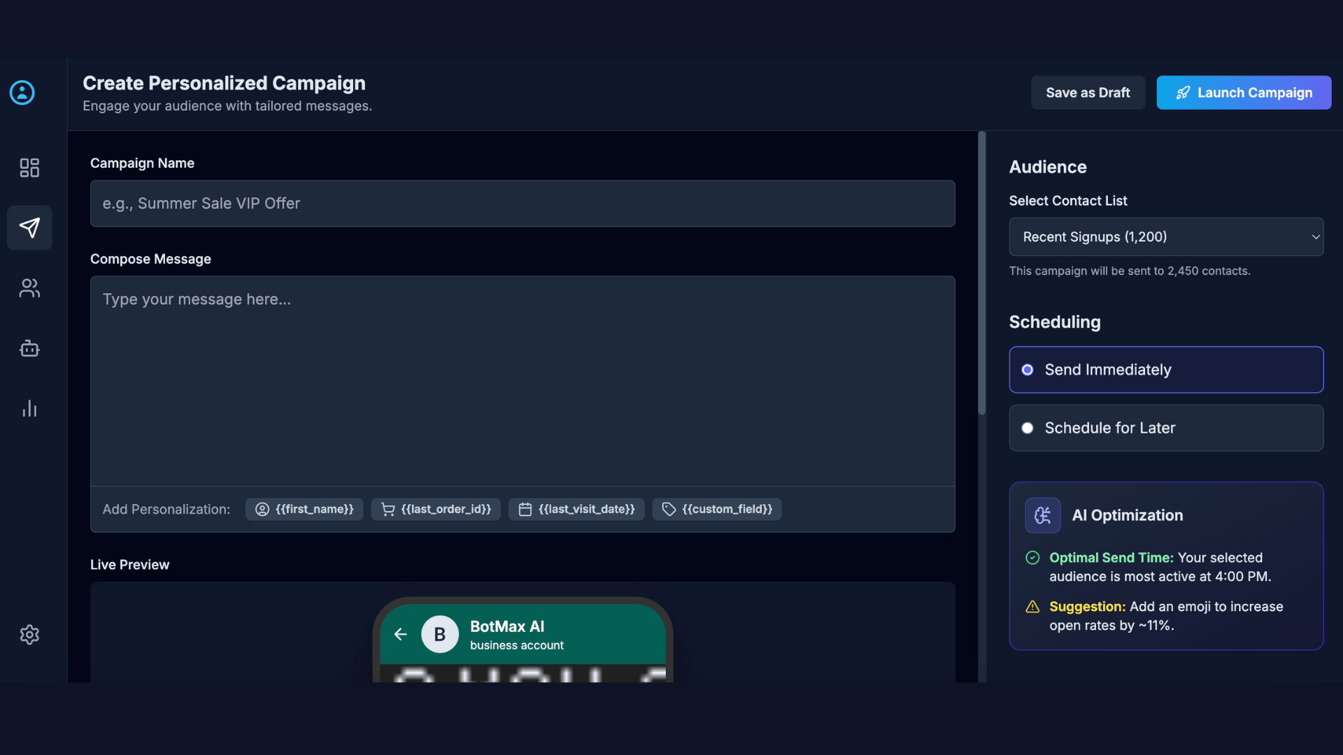 WhatsApp Broadcasting Campaign Interface